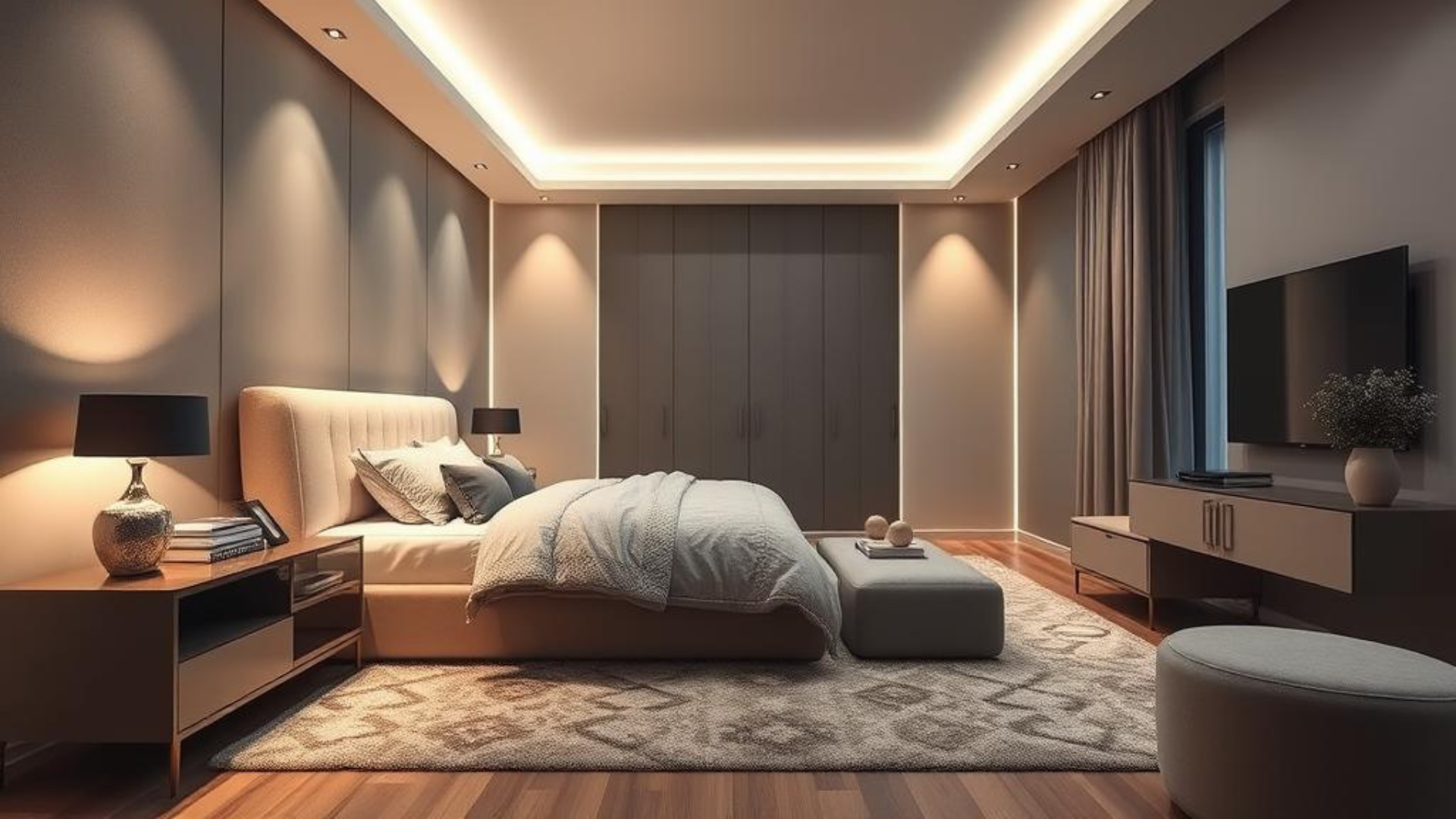Quarto Aconchegante e Luxuoso com Iluminação de LED e Embutida