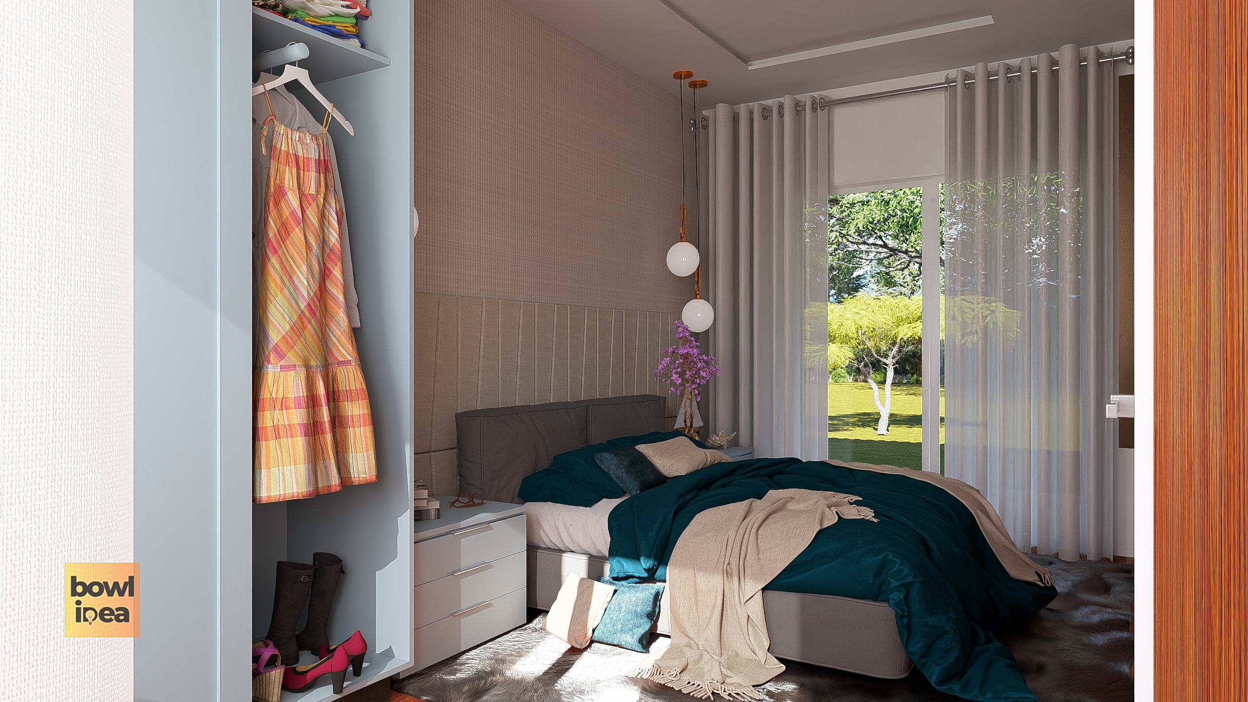 Quarto aconchegante e moderno com iluminação natural, forro moderno e detalhes em madeira: descubra esse projeto incrível
