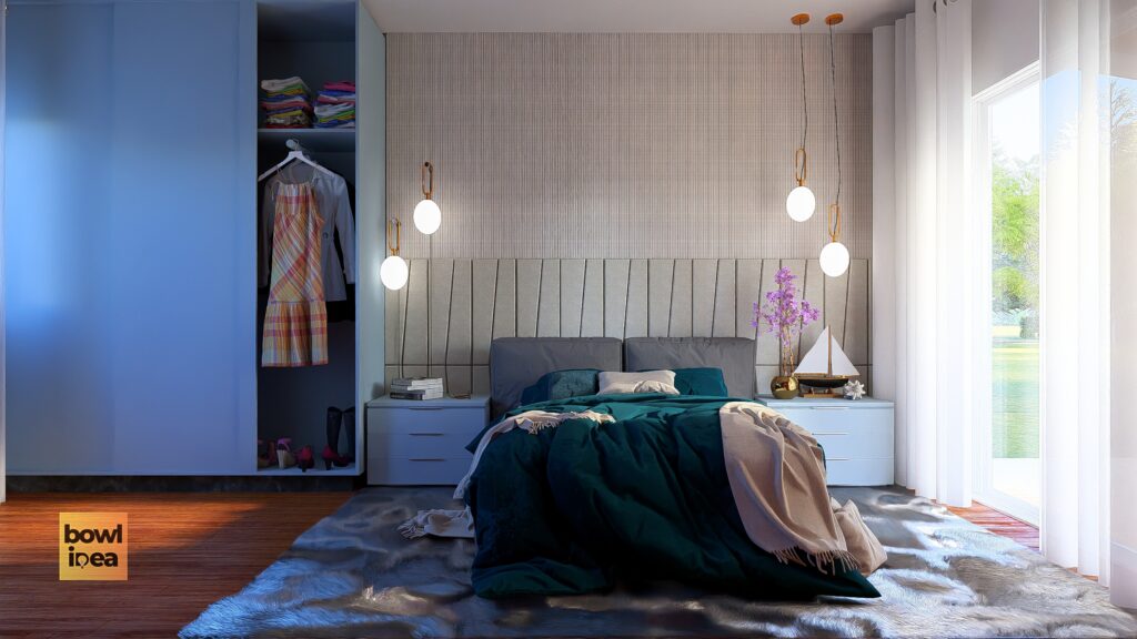 Quarto aconchegante e sofisticado com iluminação embutida e detalhes em madeira: descubra esse projeto incrível