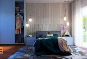 Quarto aconchegante e moderno com iluminação natural