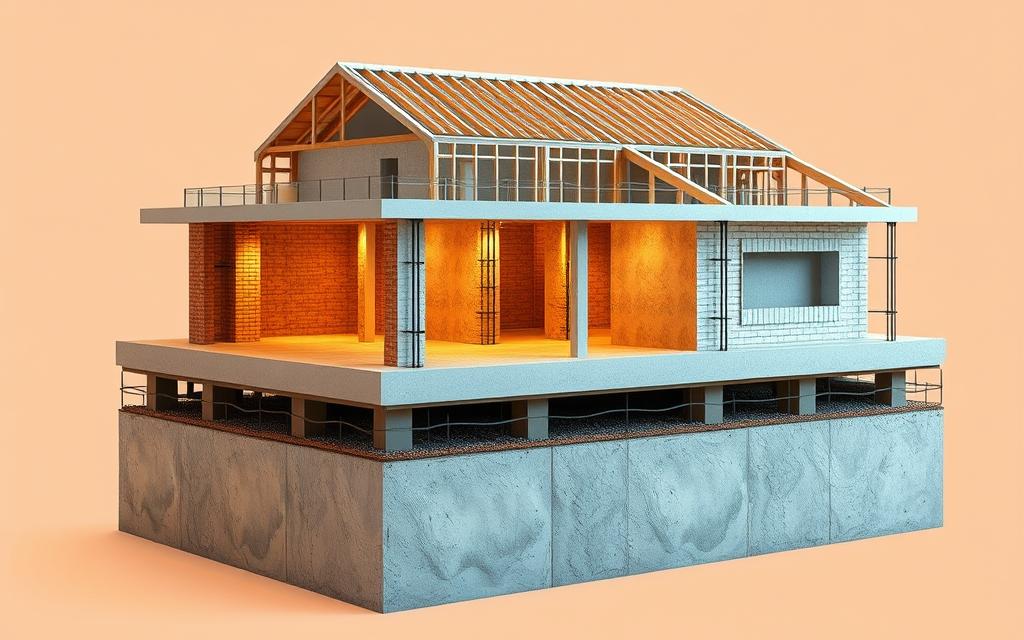 Fases da construção: fundação, estrutura e acabamento Fases da construção: fundação, estrutura e acabamento