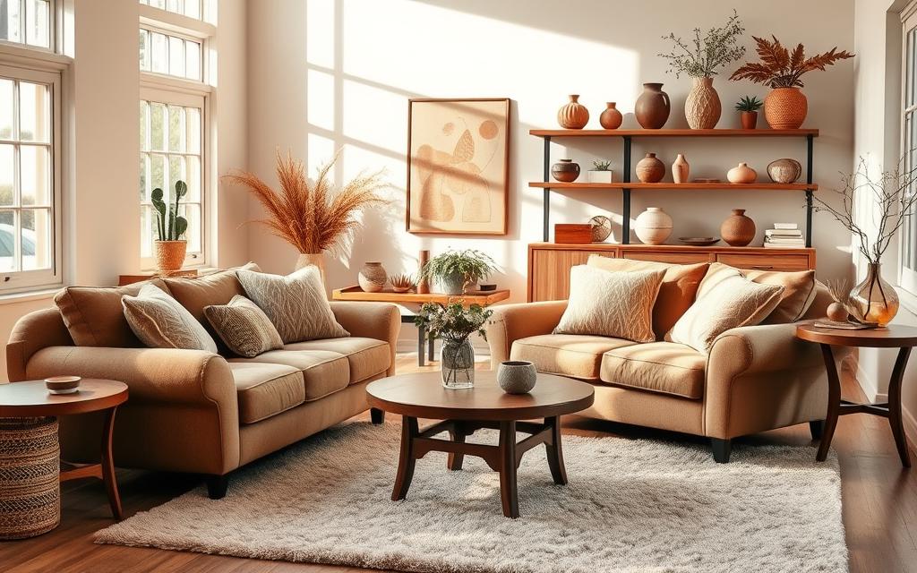 cores e texturas na sala de estar