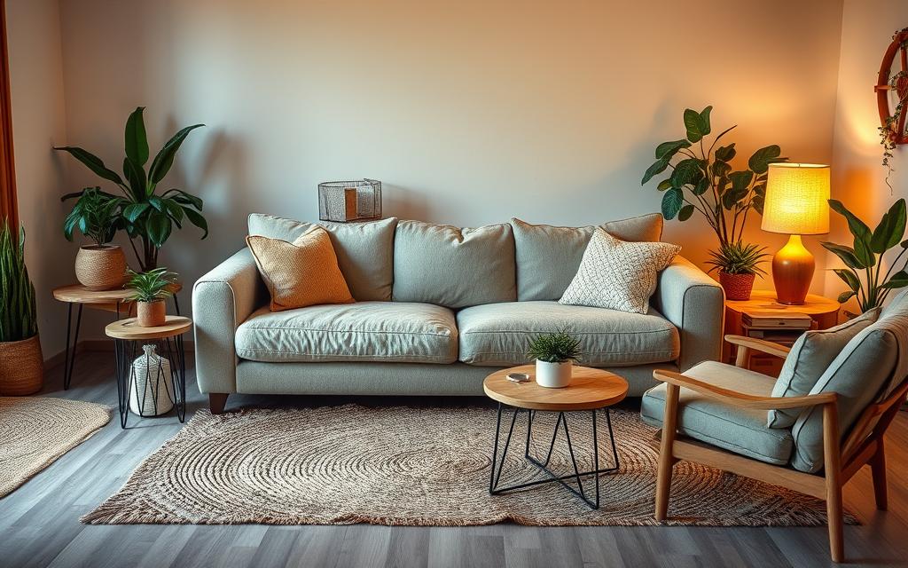 espaço acolhedor ao redor do sofá