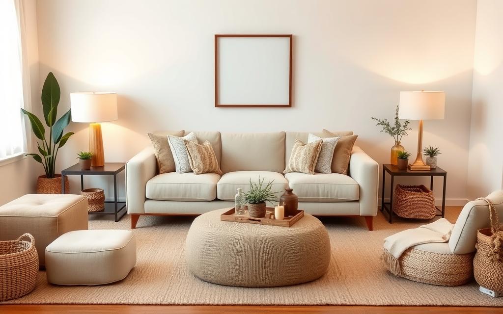 organização ao redor do sofá